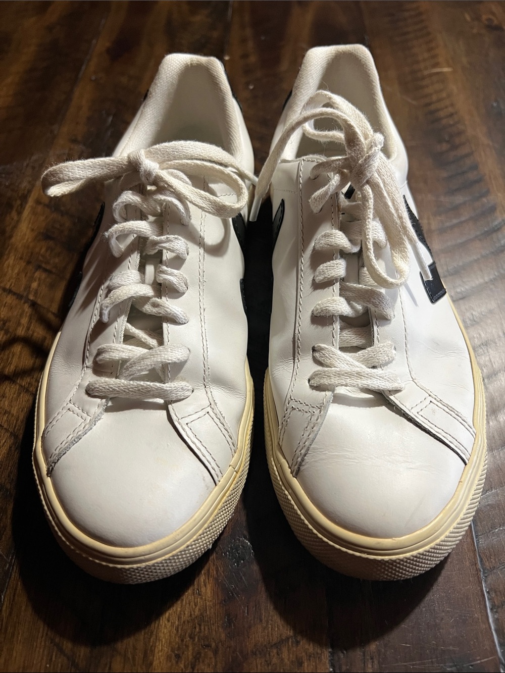 Veja White Leather Sneakers with Black V Logo Detail size 7 - Picture 2 of 15